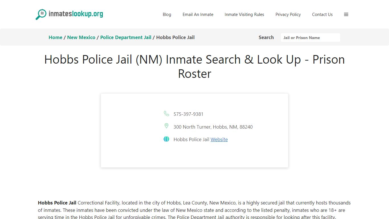 Hobbs Police Jail (NM) Inmate Search & Look Up - Prison Roster