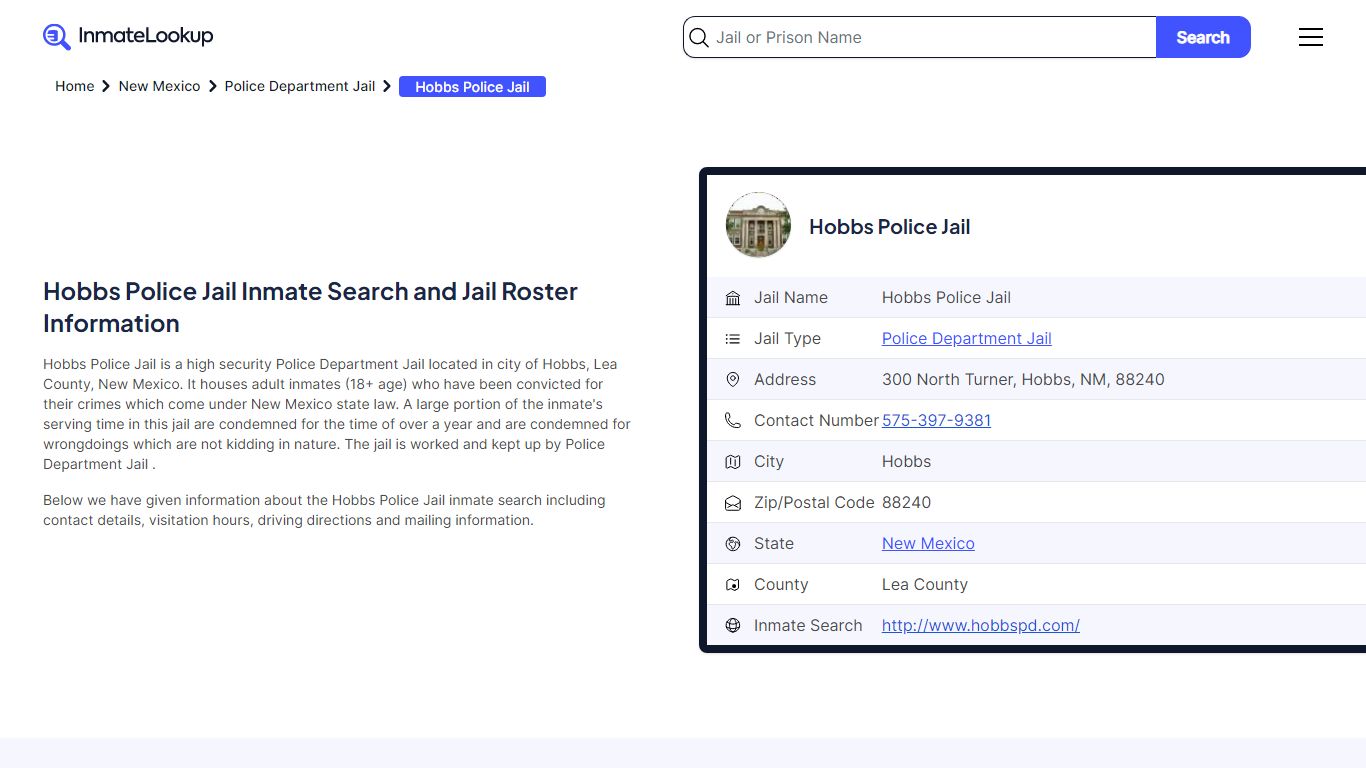 Hobbs Police Jail (NM) Inmate Search New Mexico - Inmate Lookup